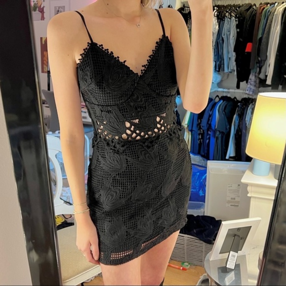 BLOOMINGDALES • AQUA • FORMAL BLACK • LACE DRESS